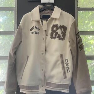 Abercrombie & Fitch Cream Tan Varsity Bomber Jacket - Echo Park